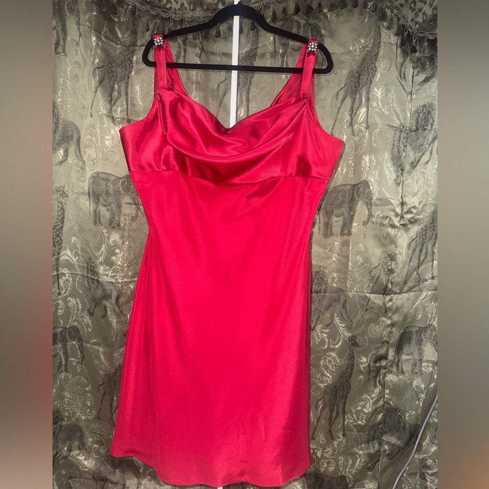 Satin Cowl-Neck Midi Dress in Bright Red